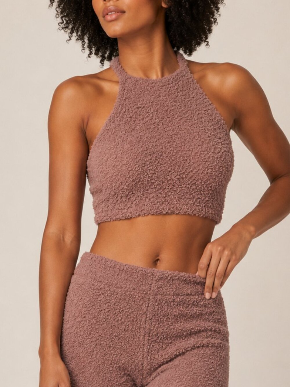 SKIMS Cozy Knit Halter Top L/XL Rose Clay Open Back
